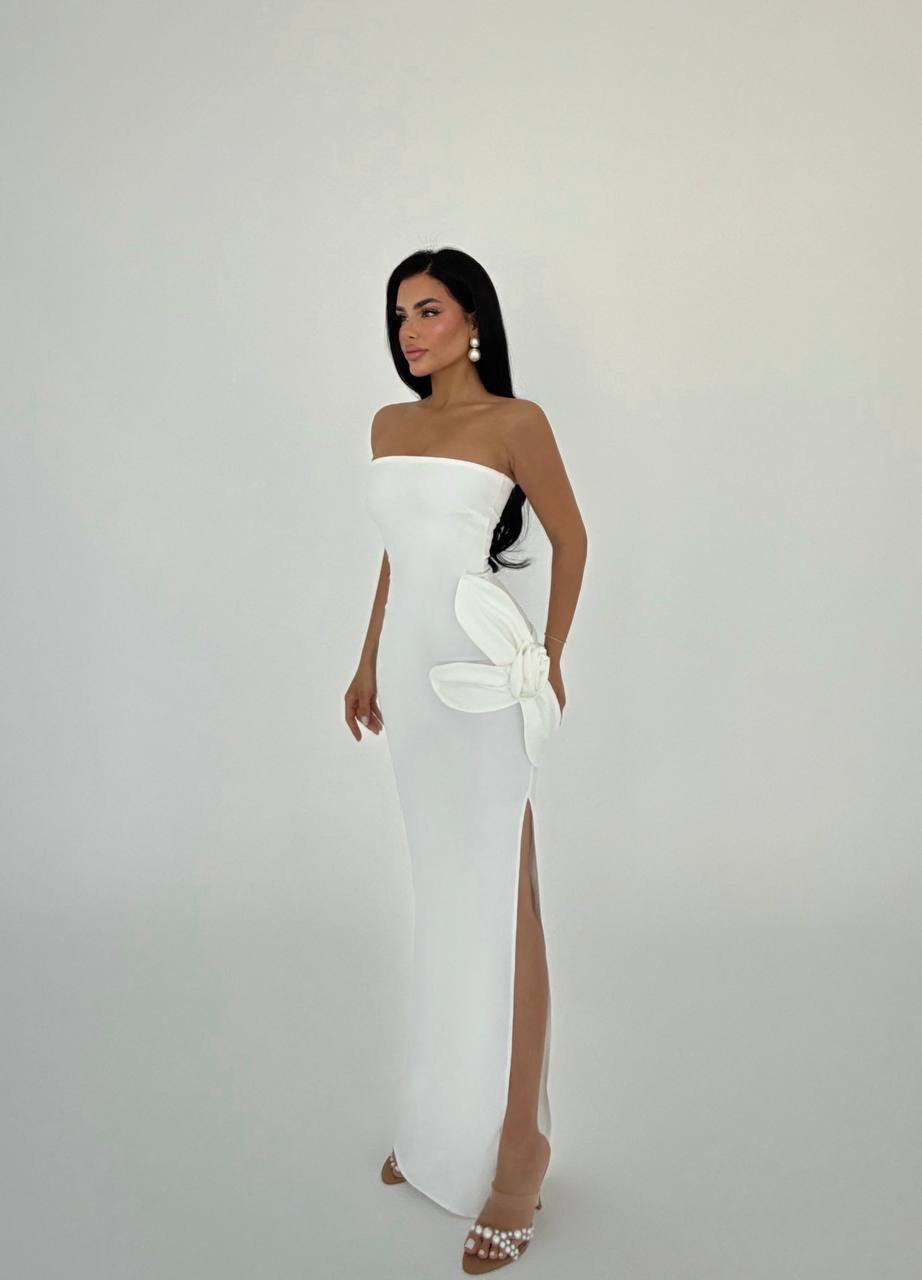 Rose Detail Strapless Dress