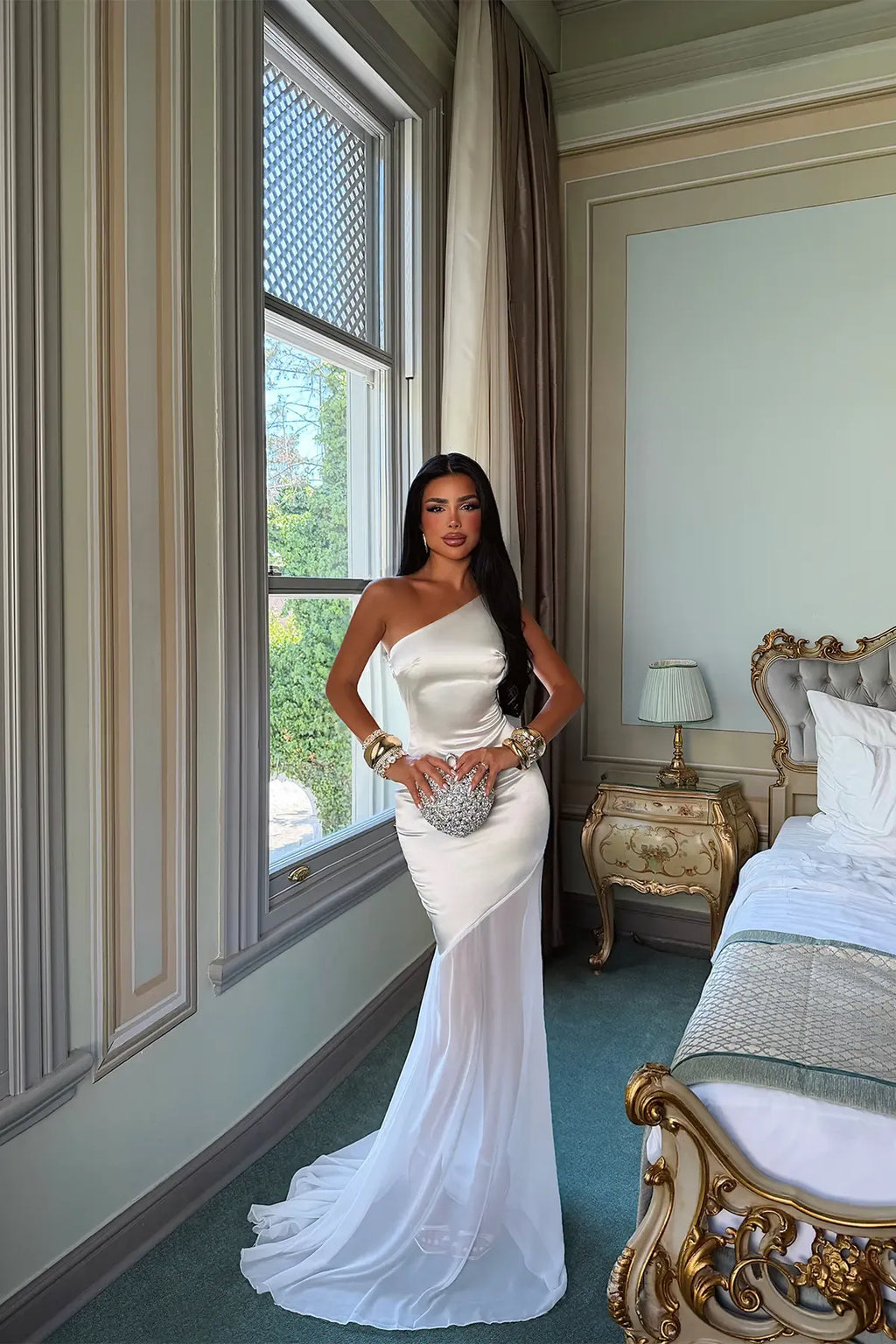 Off-White Satin Midi Dress