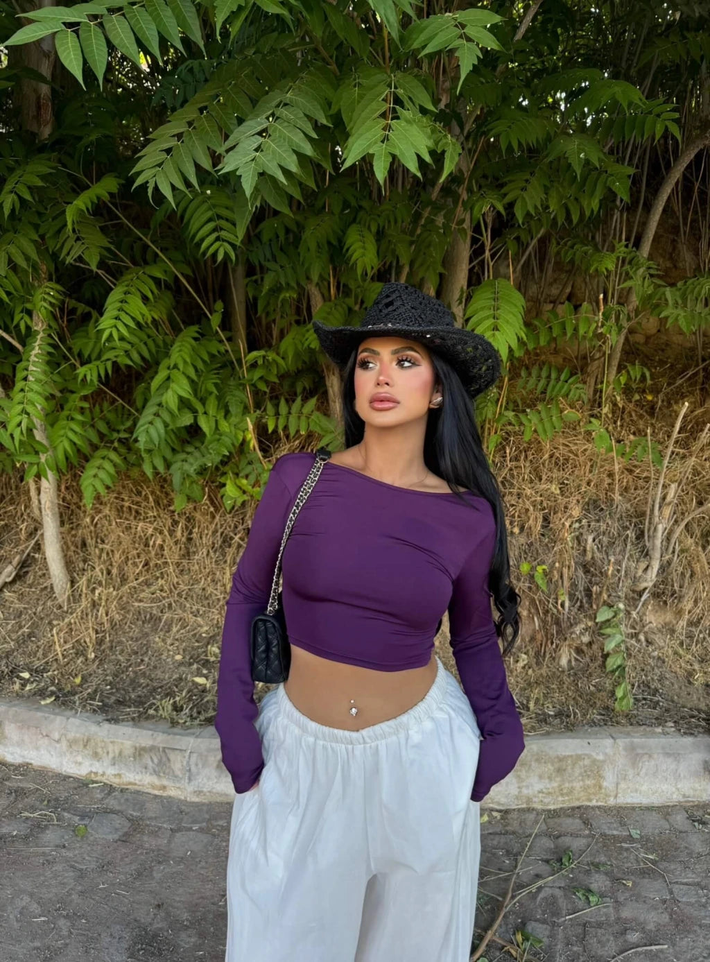 Purple Backless Basic Crop
