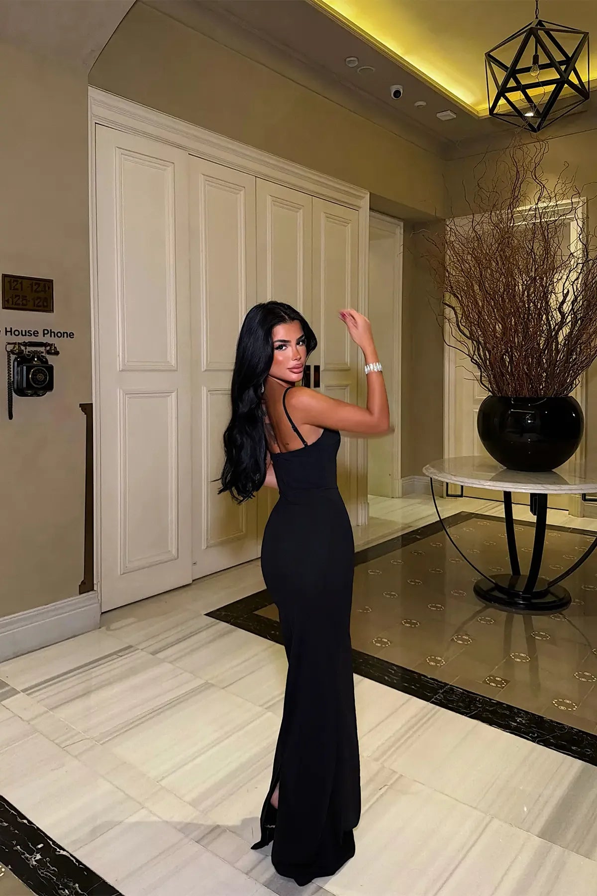 Black Long Dress with Lace Detail