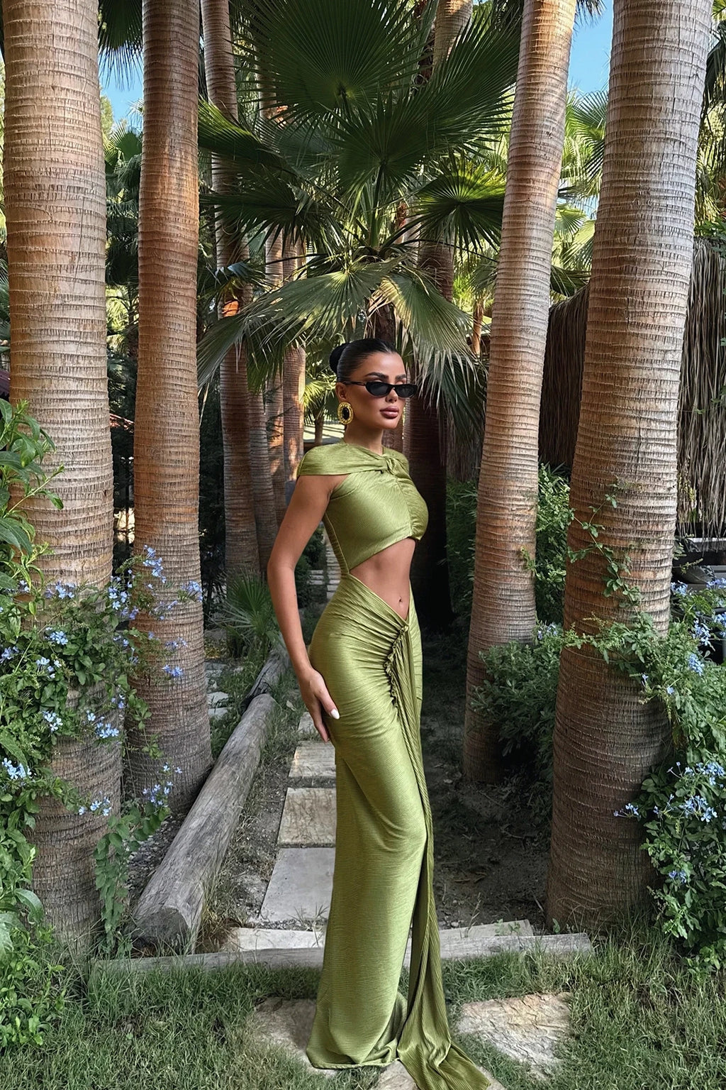Oil Green Orleans Long Dress