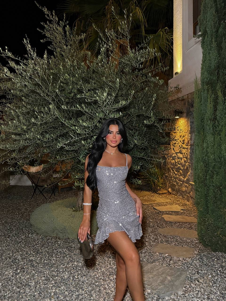 Gray Sequined Detailed Mini Dress