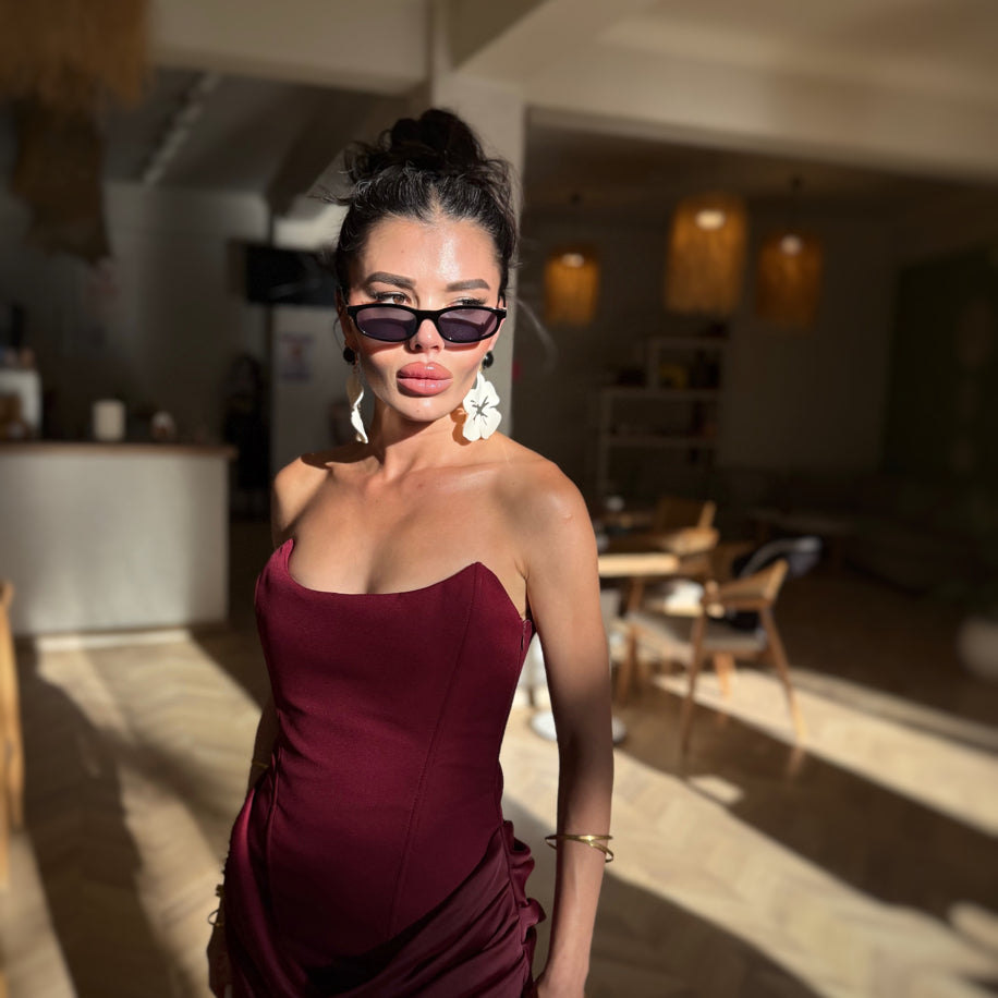 Burgundy Draped Satin Dress