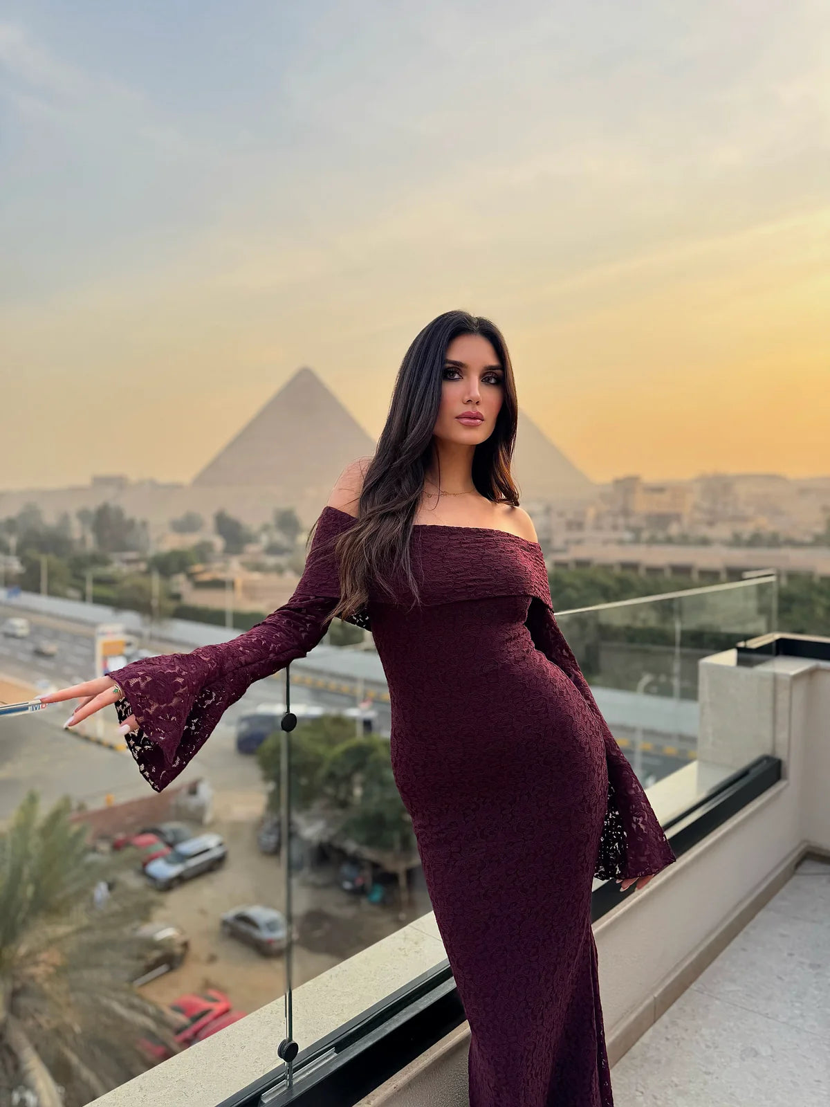 Alice Burgundy lace detail dress