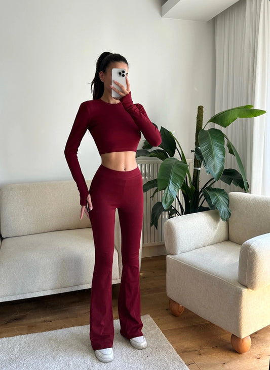 Crop and Spanish Tights Set - MAROON