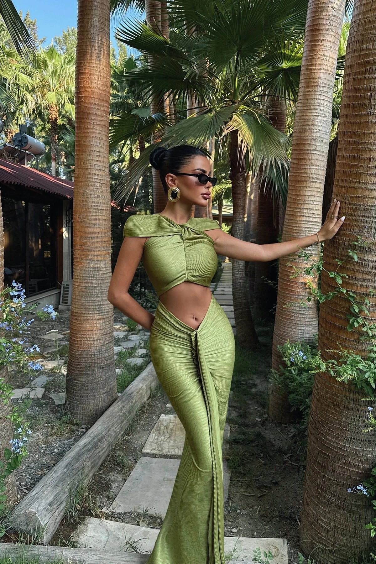 Oil Green Orleans Long Dress