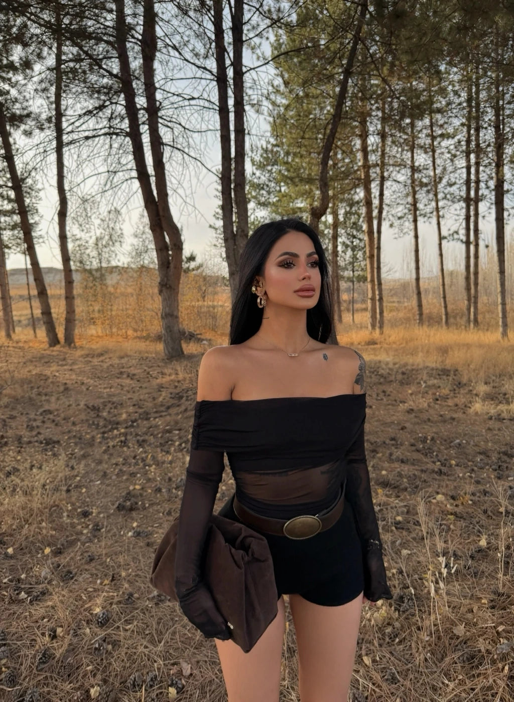 Ava Black Tulle Detailed Blouse