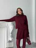 Turtleneck Pleated Skirt Suit