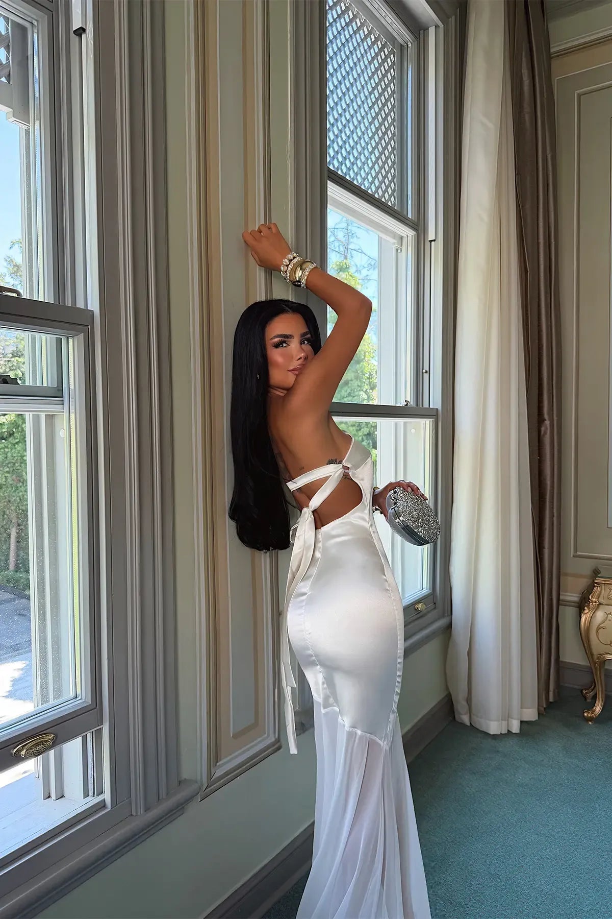 Off-White Satin Midi Dress