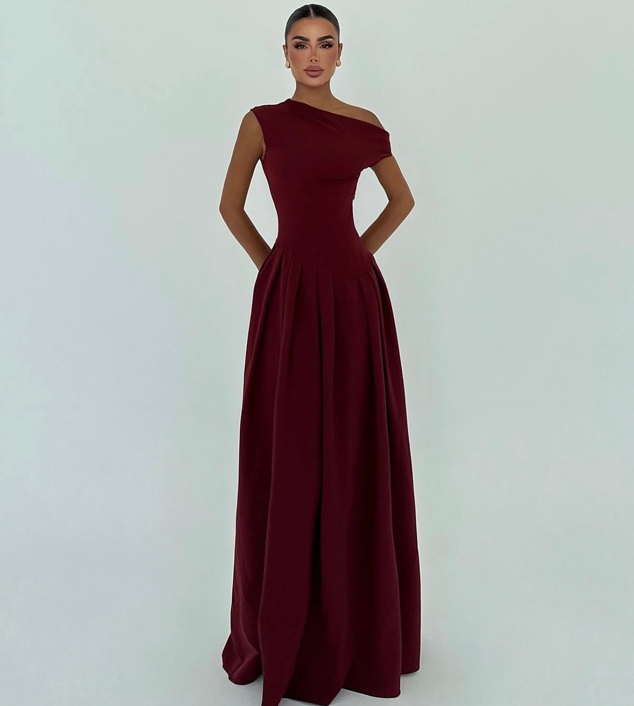 Cherry Maroon Bimala Boat Neck Dress