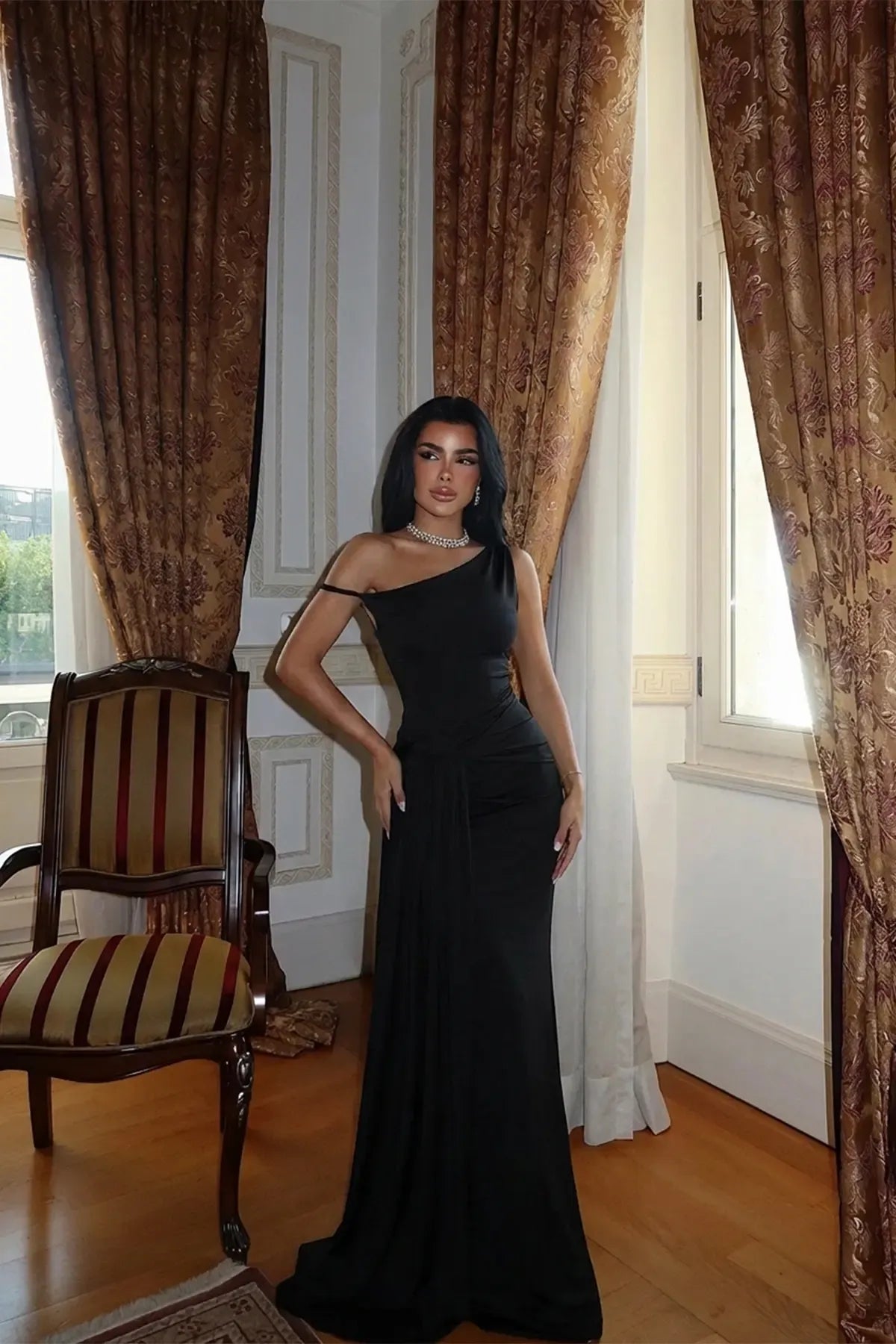 Black Strap Long Dress
