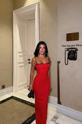 Red Midi Dress with Lace Detail