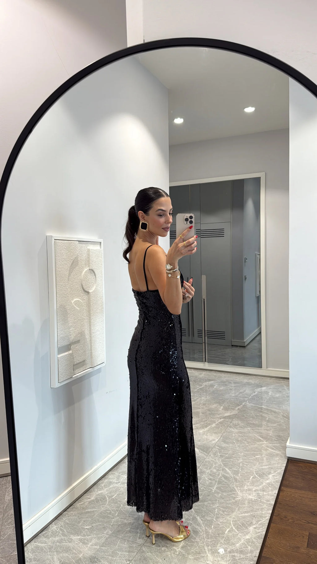 SEQUINED STRAPLESS LONG DRESS