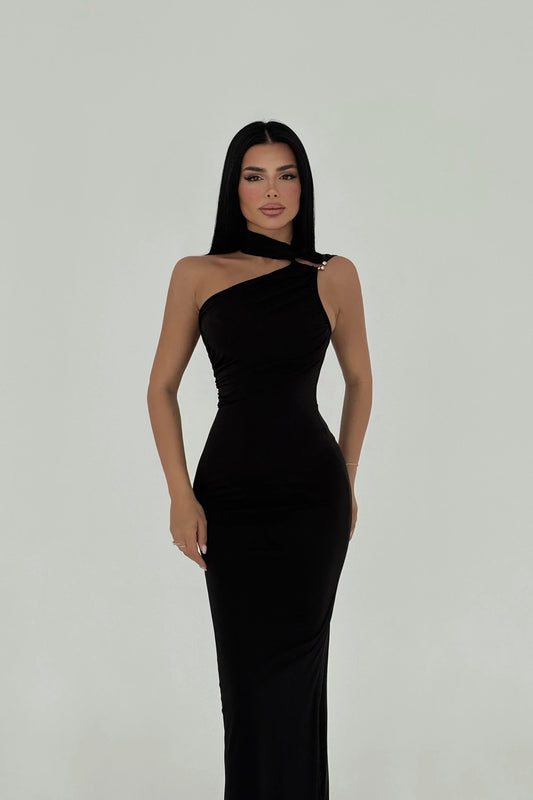 Black Shoulder Detail Dress