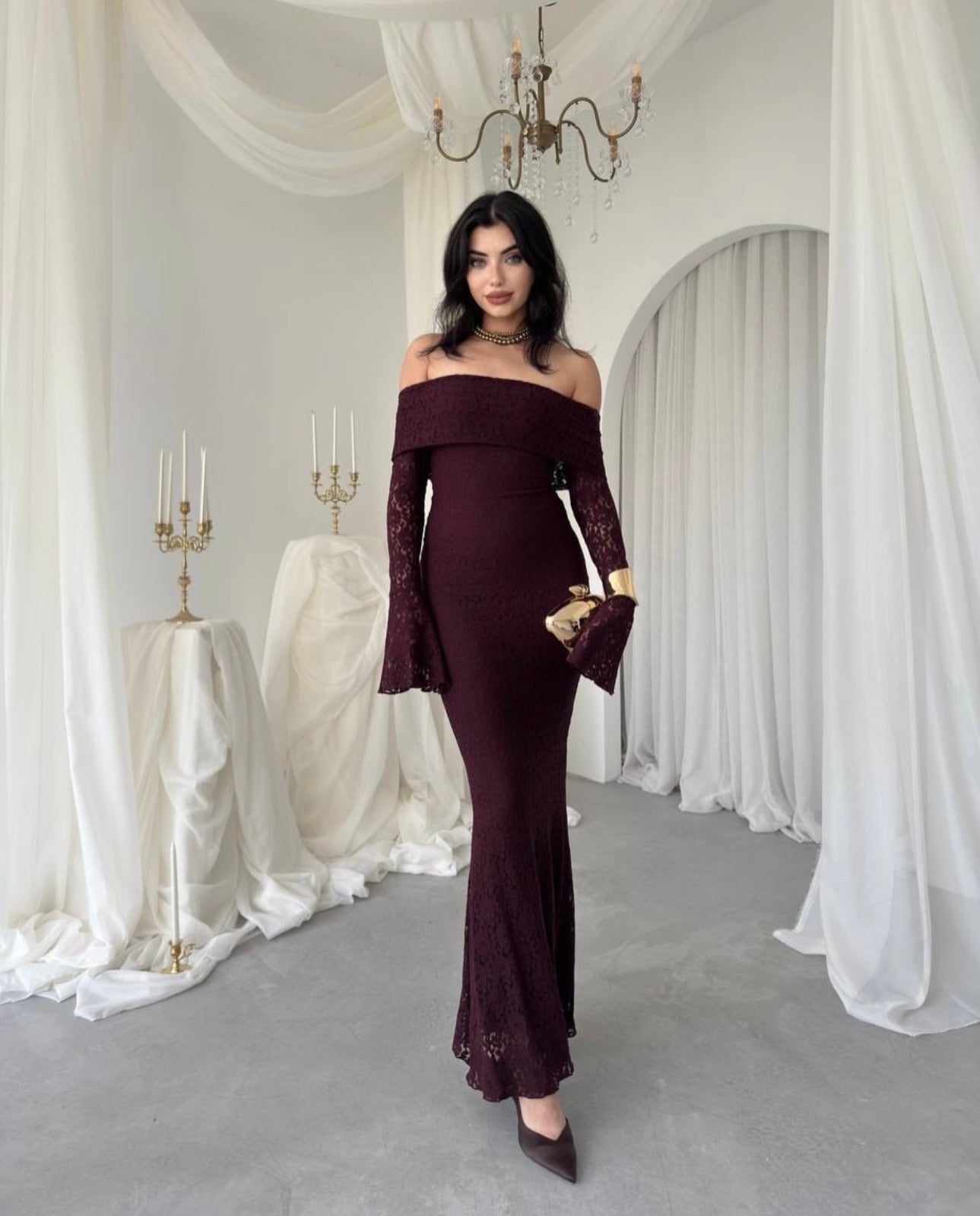 Alice Burgundy lace detail dress