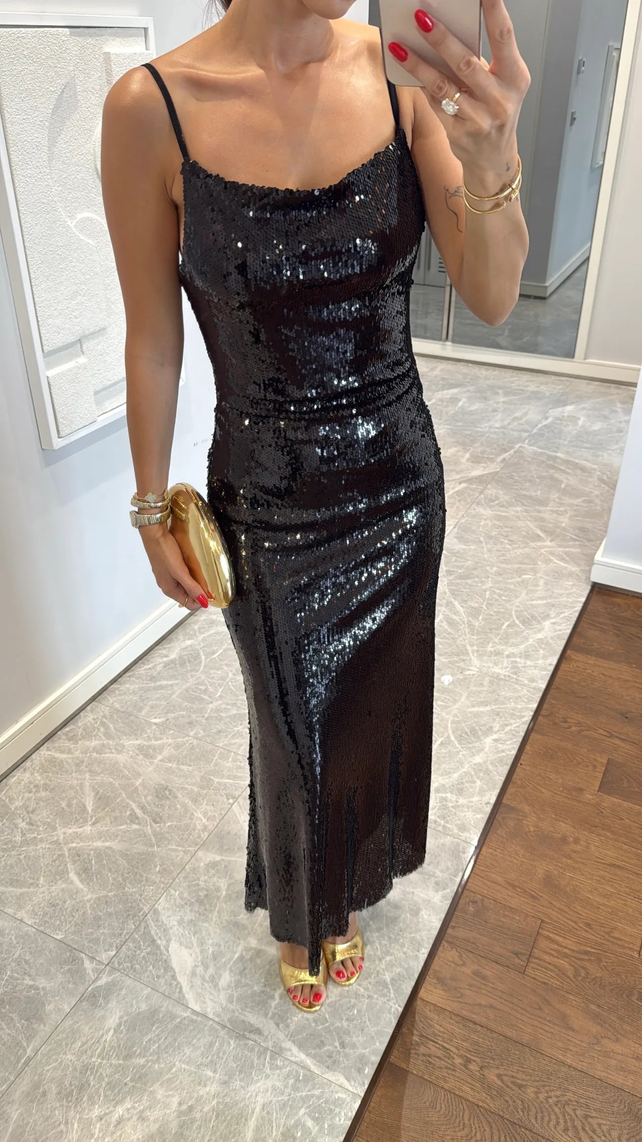 SEQUINED STRAPLESS LONG DRESS
