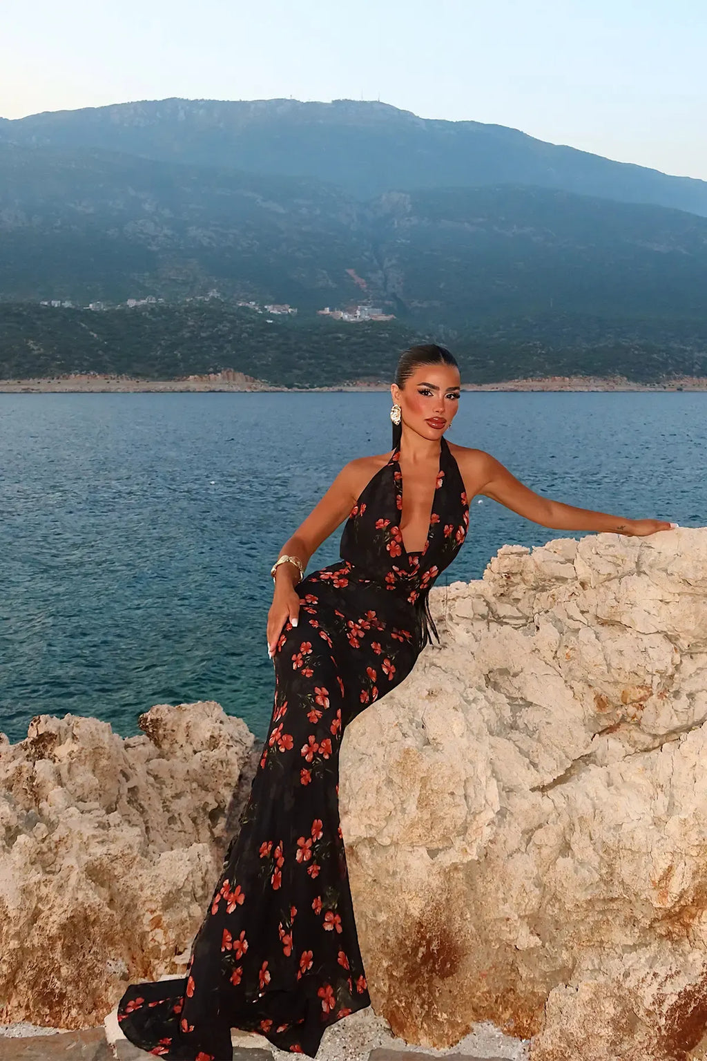 Black Floral Pattern Tulle Dress