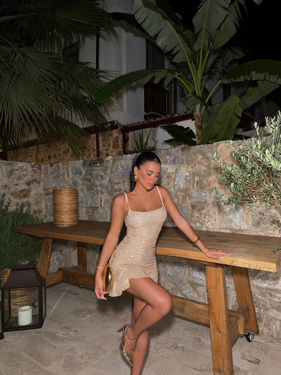 Gold Sequin Detailed Mini Dress