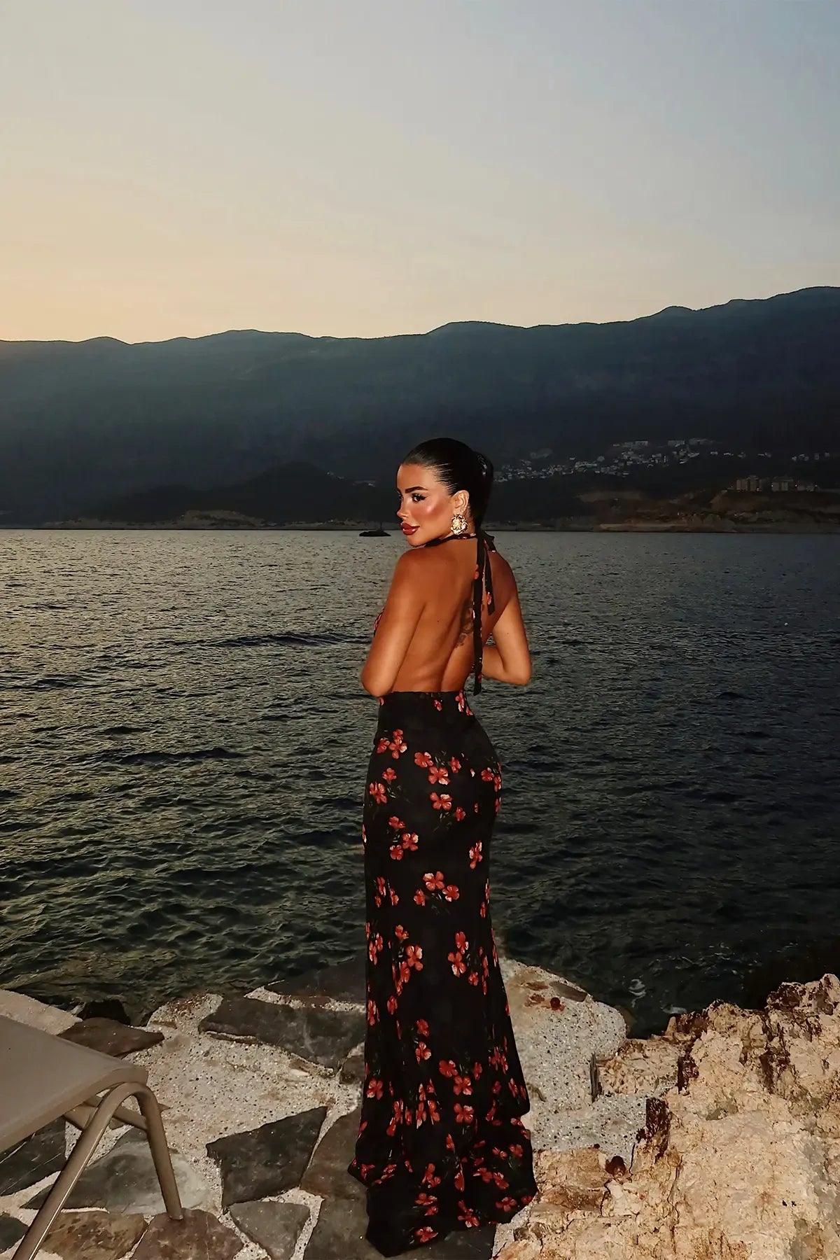 Black Floral Pattern Tulle Dress