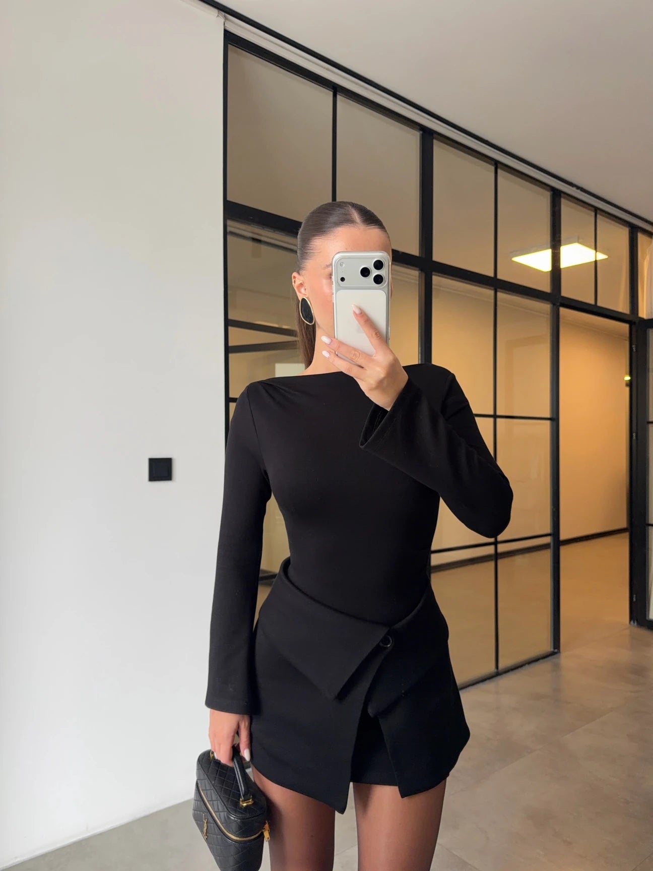 mini dress with skirt-black