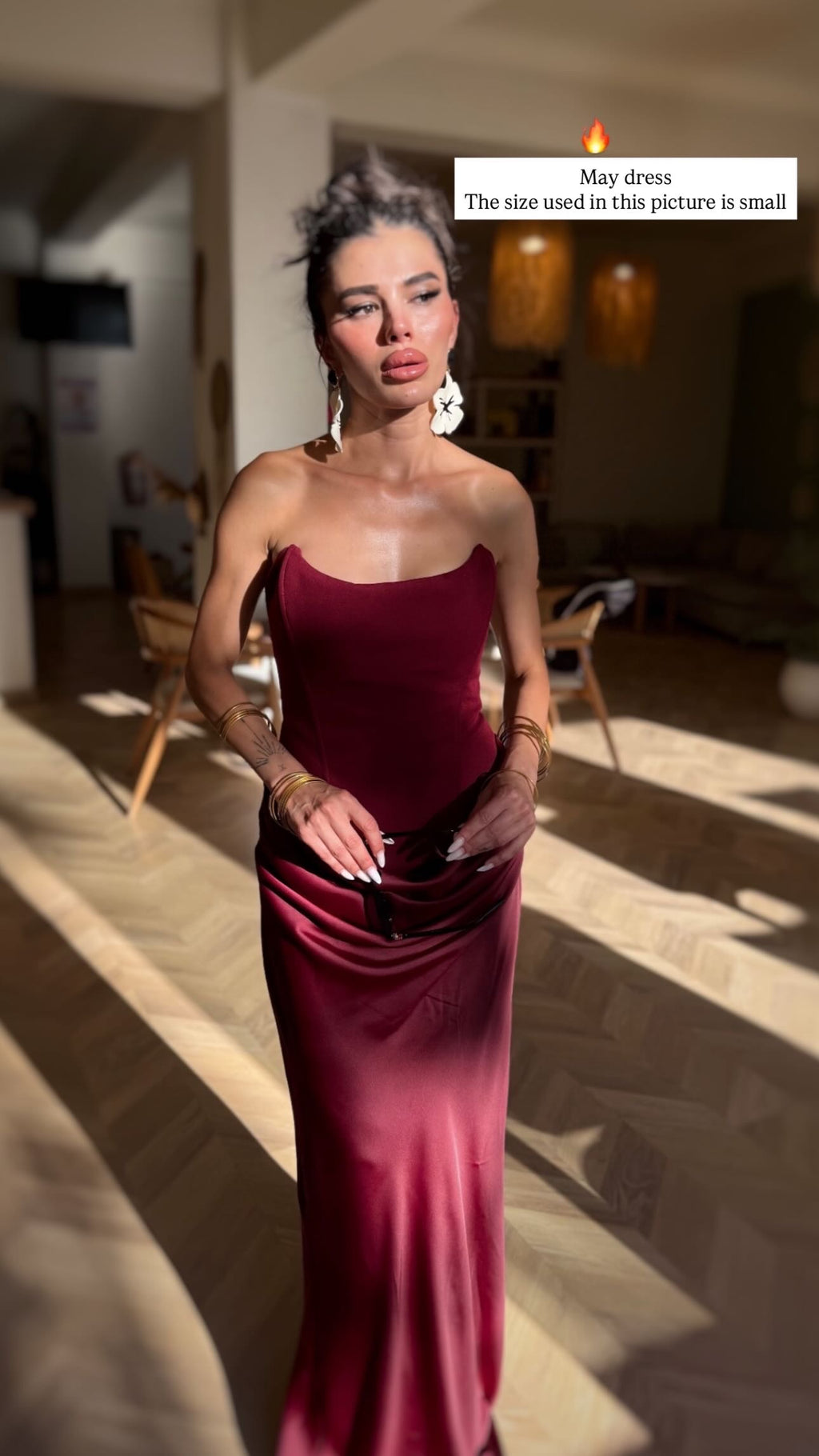 Burgundy Draped Satin Dress