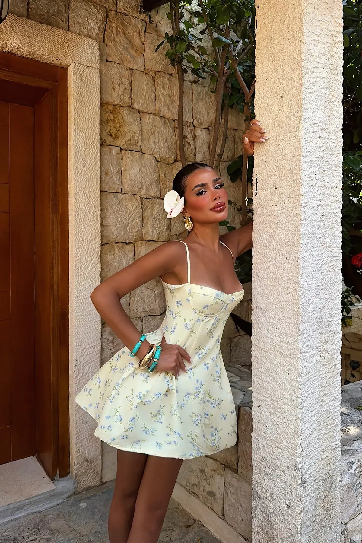 Yellow Floral Strappy Dress