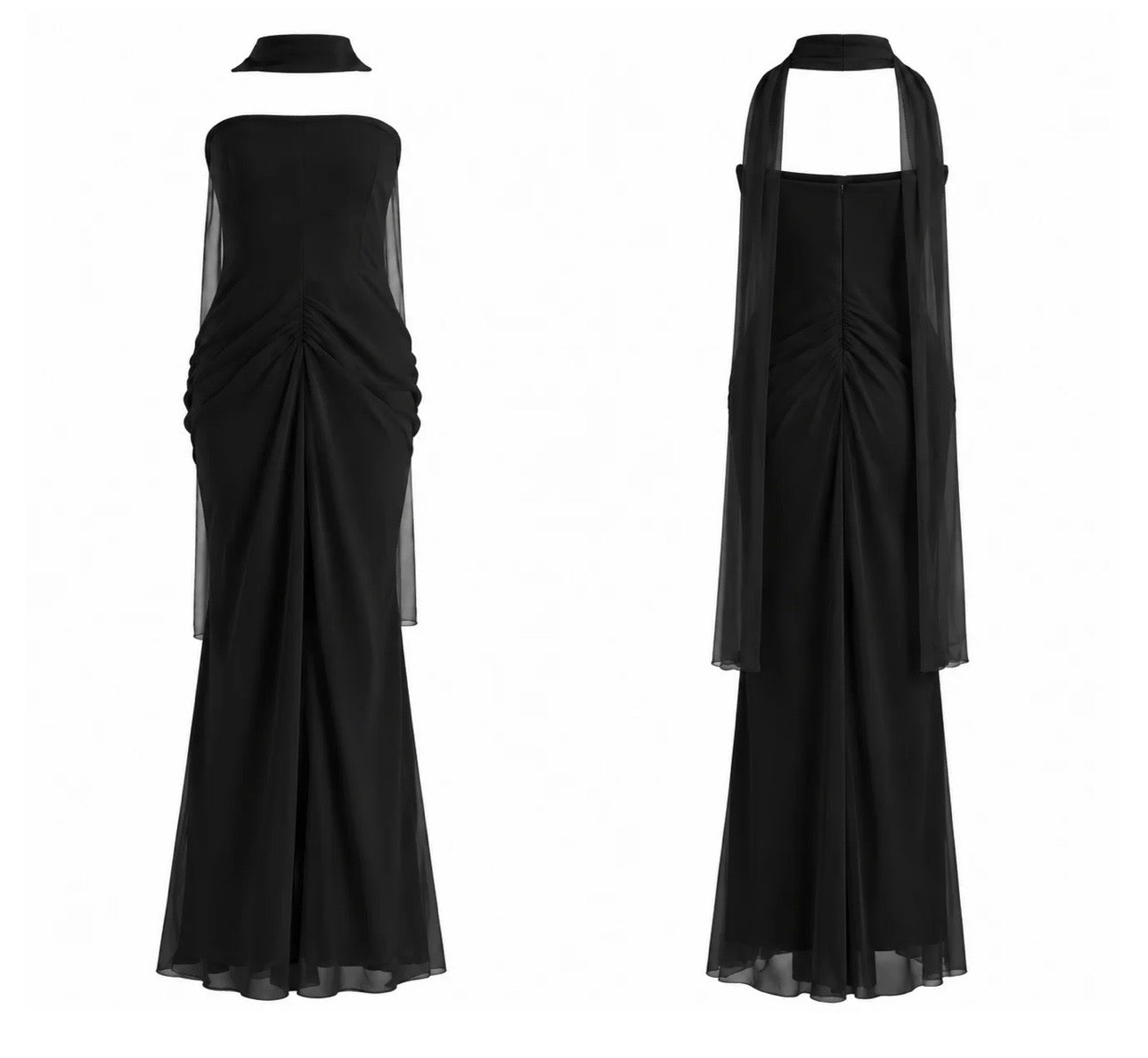 Gloria dress black with scarf detail