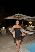 Black Sequin Detail Mini Dress