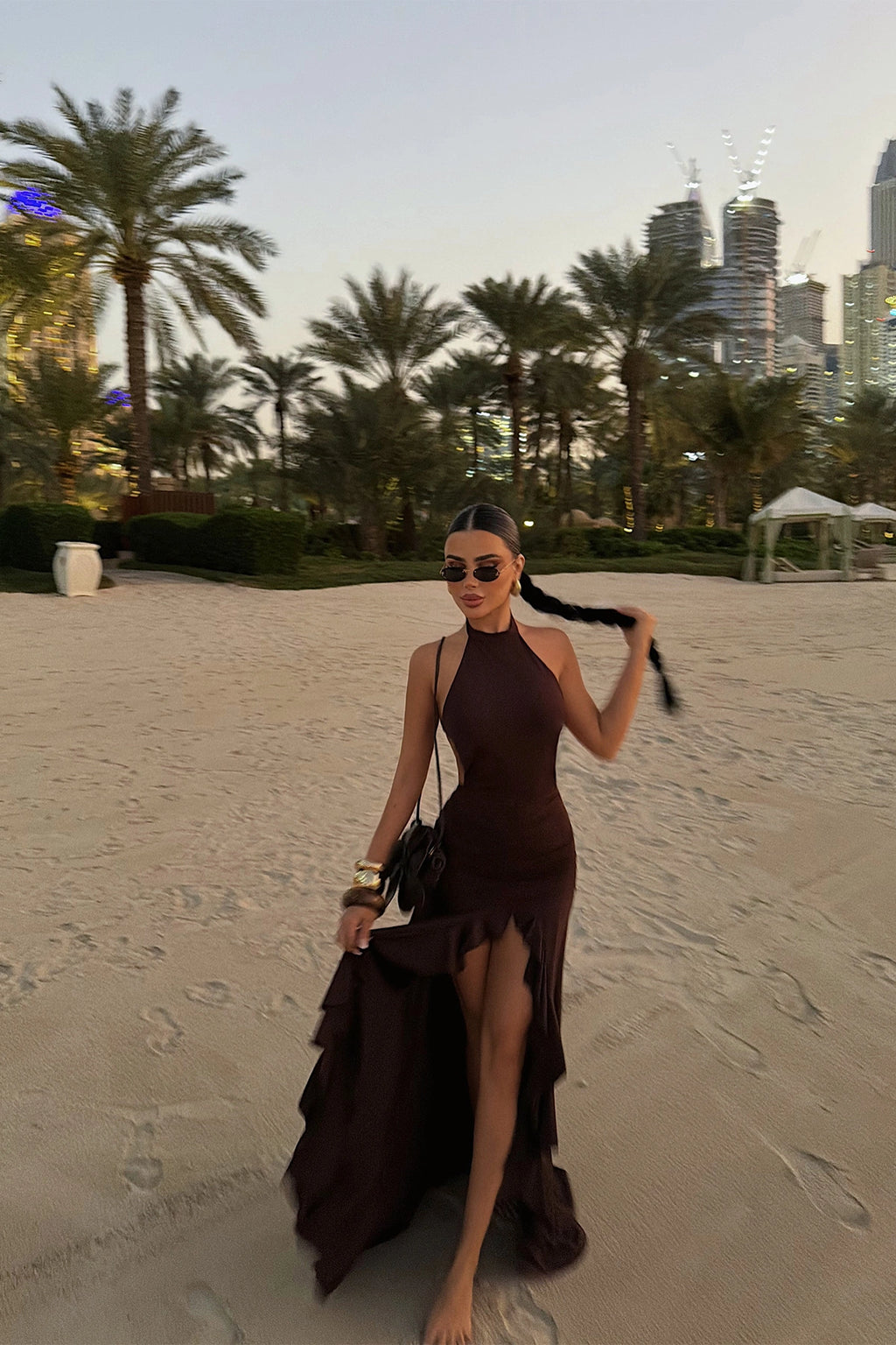 Brown Strappy Long Dress