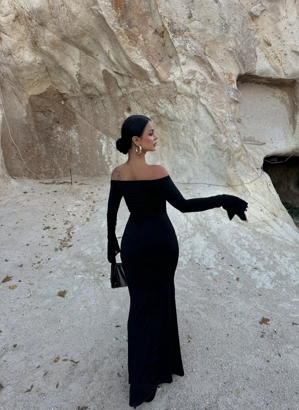 Black Single Slit Madonna Dress