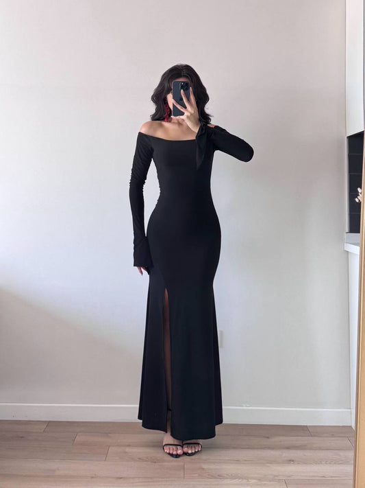 Black Single Slit Madonna Dress