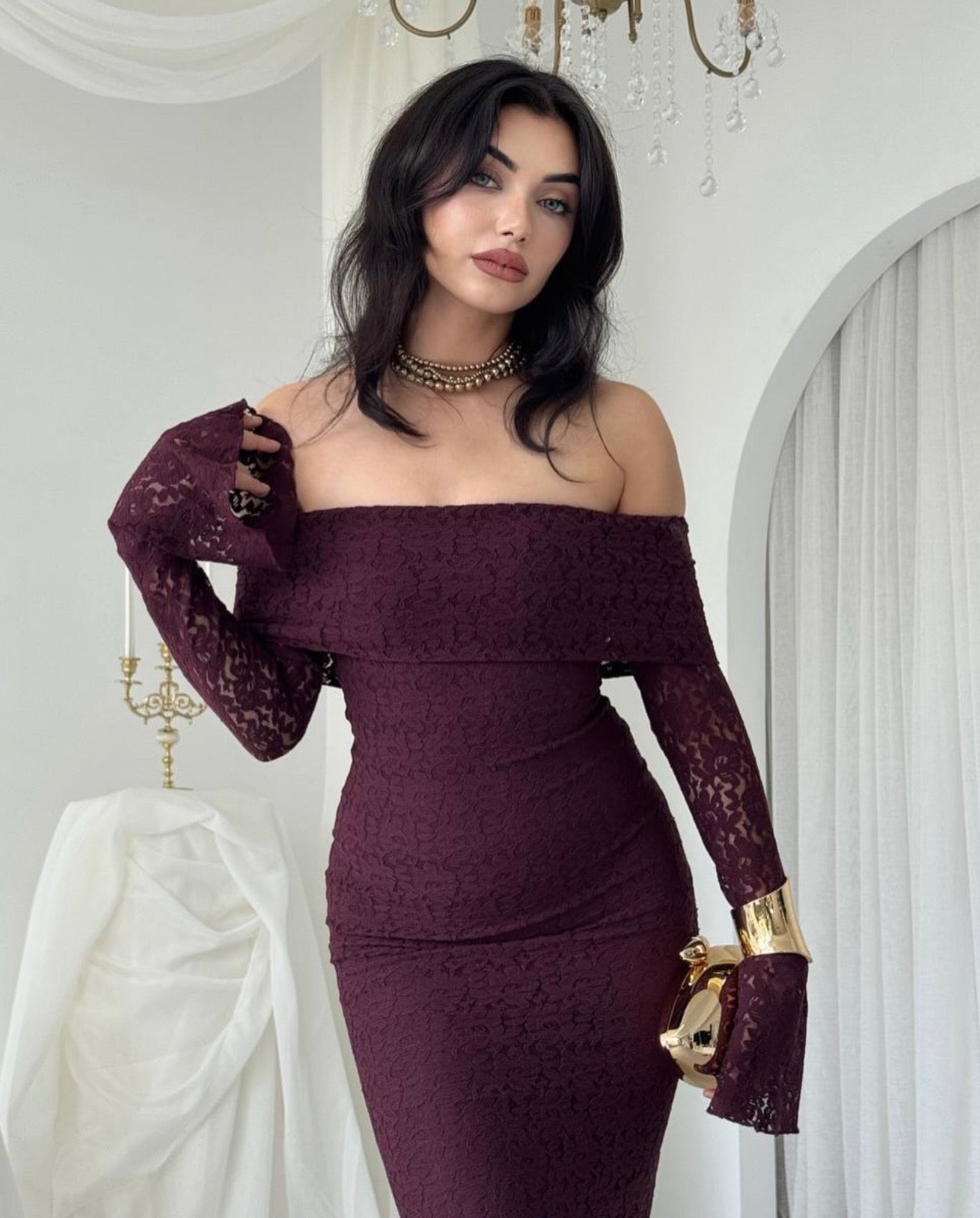 Alice Burgundy lace detail dress