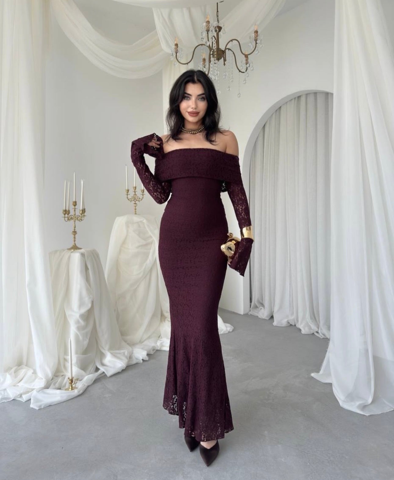 Alice Burgundy lace detail dress