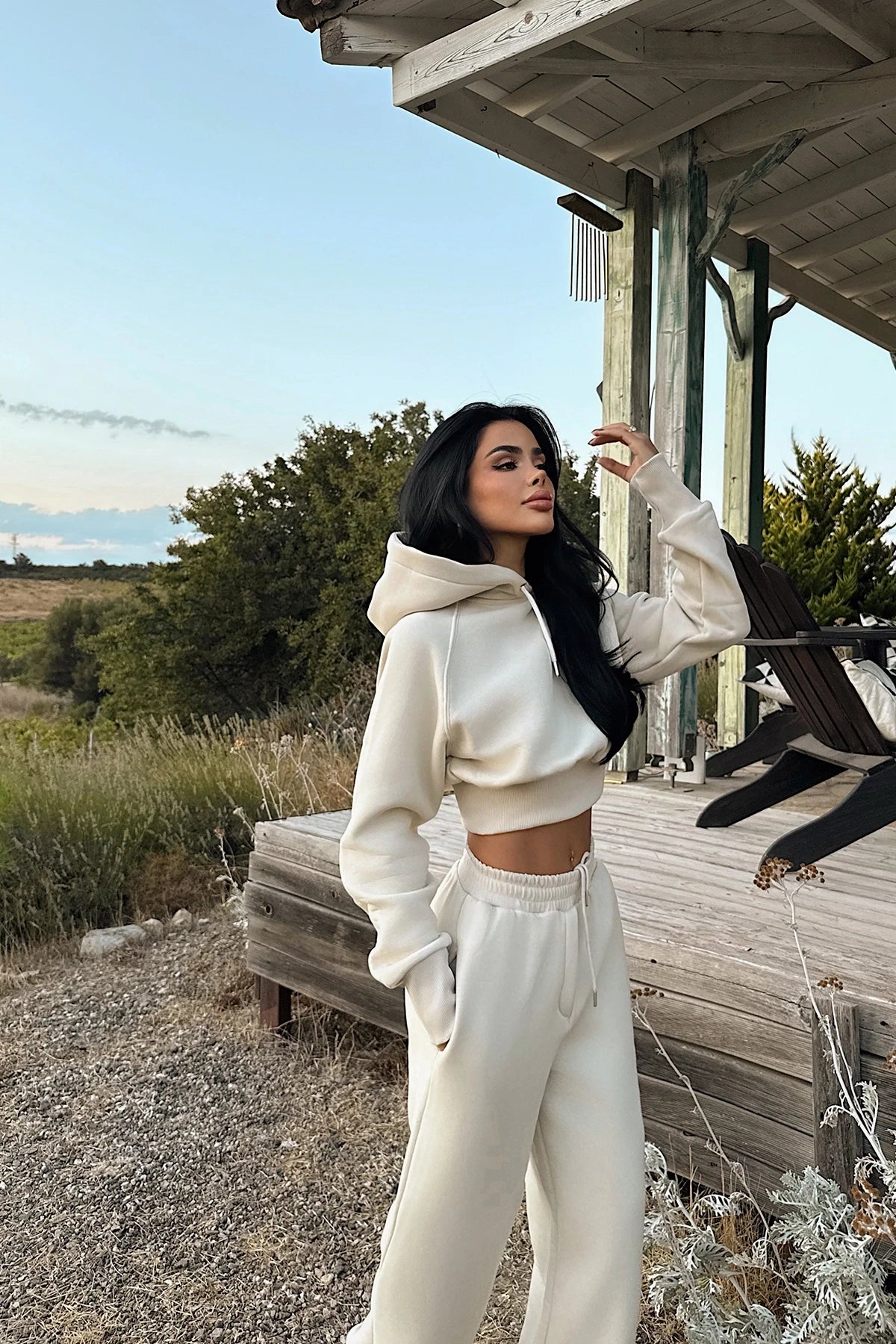 Cream Scarf Hooded Tracksuit