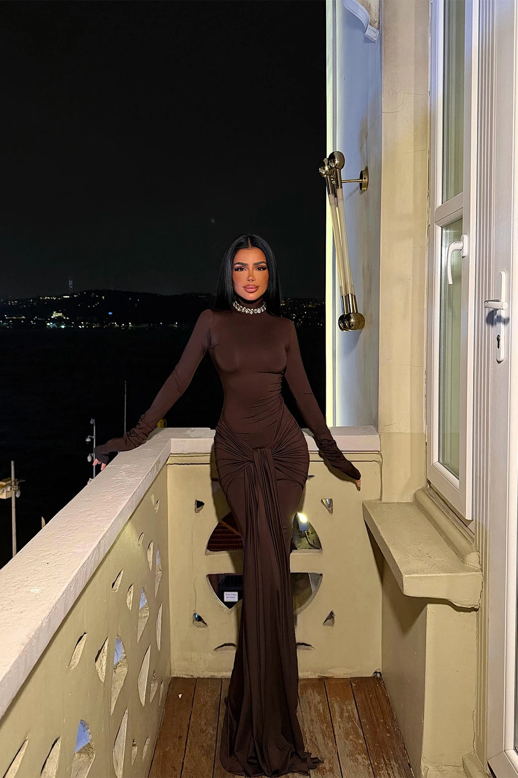 brown Long Evening Dress