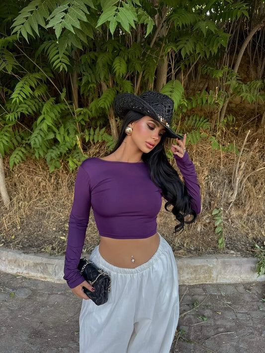 Purple Backless Basic Crop