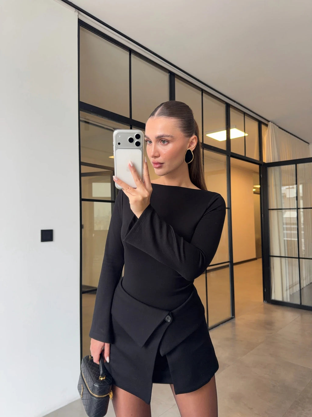 mini dress with skirt-black