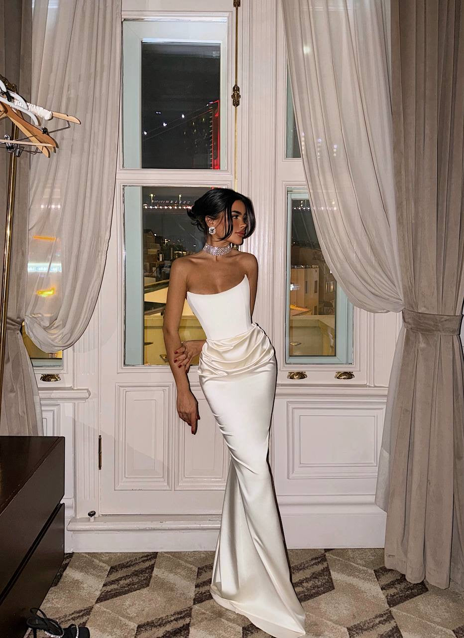 aWhite Velora Satin Dress