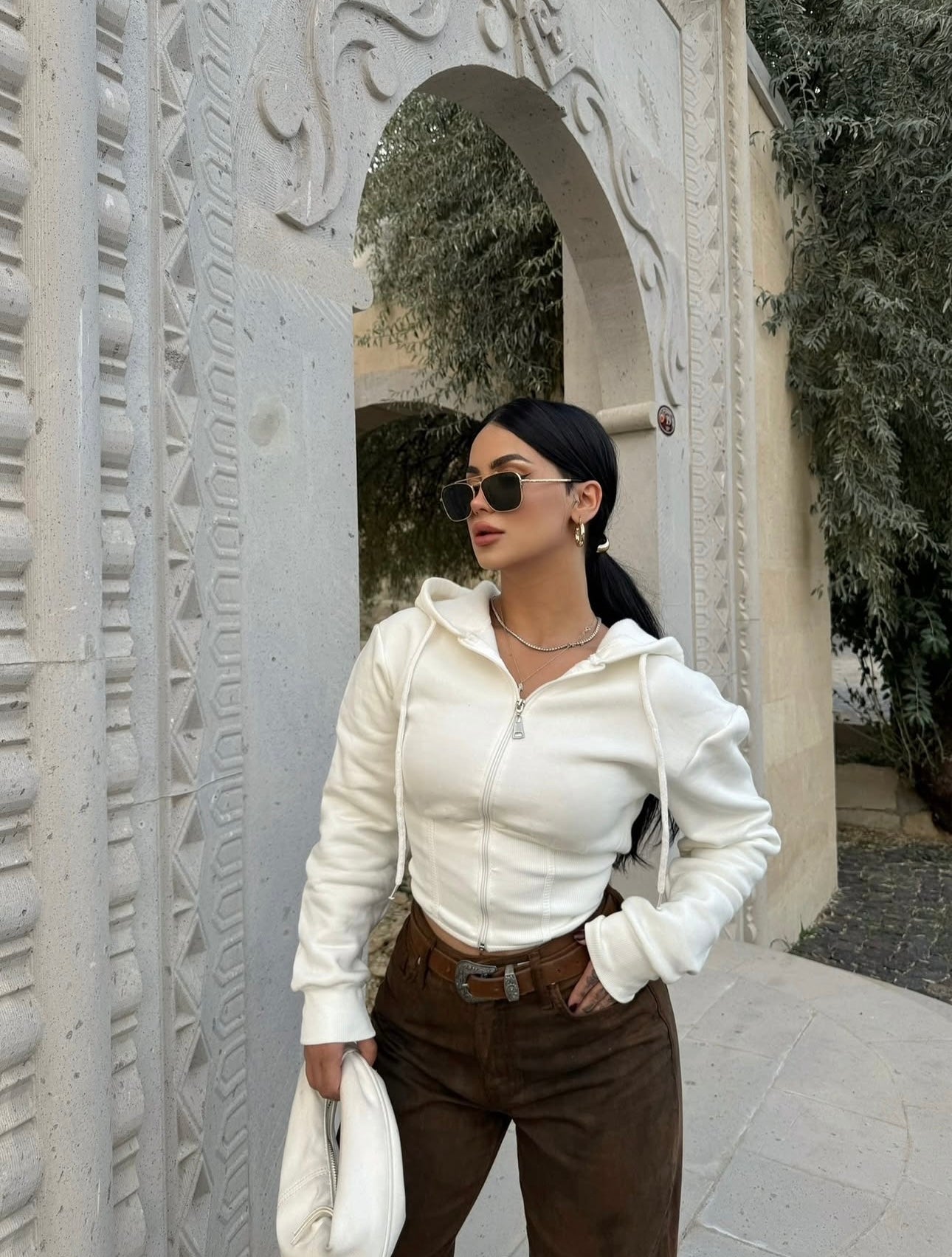 Z White Waist Corset Hooded Cardigan
