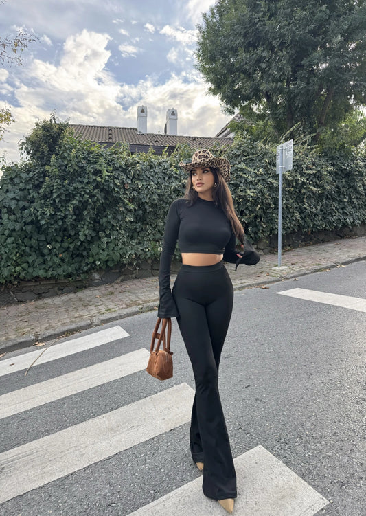 Black Spanish Leggings Crop Two Piece Set