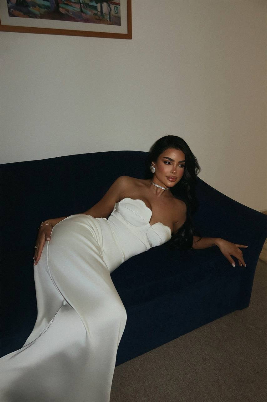 White Galian Strapless Long Dress