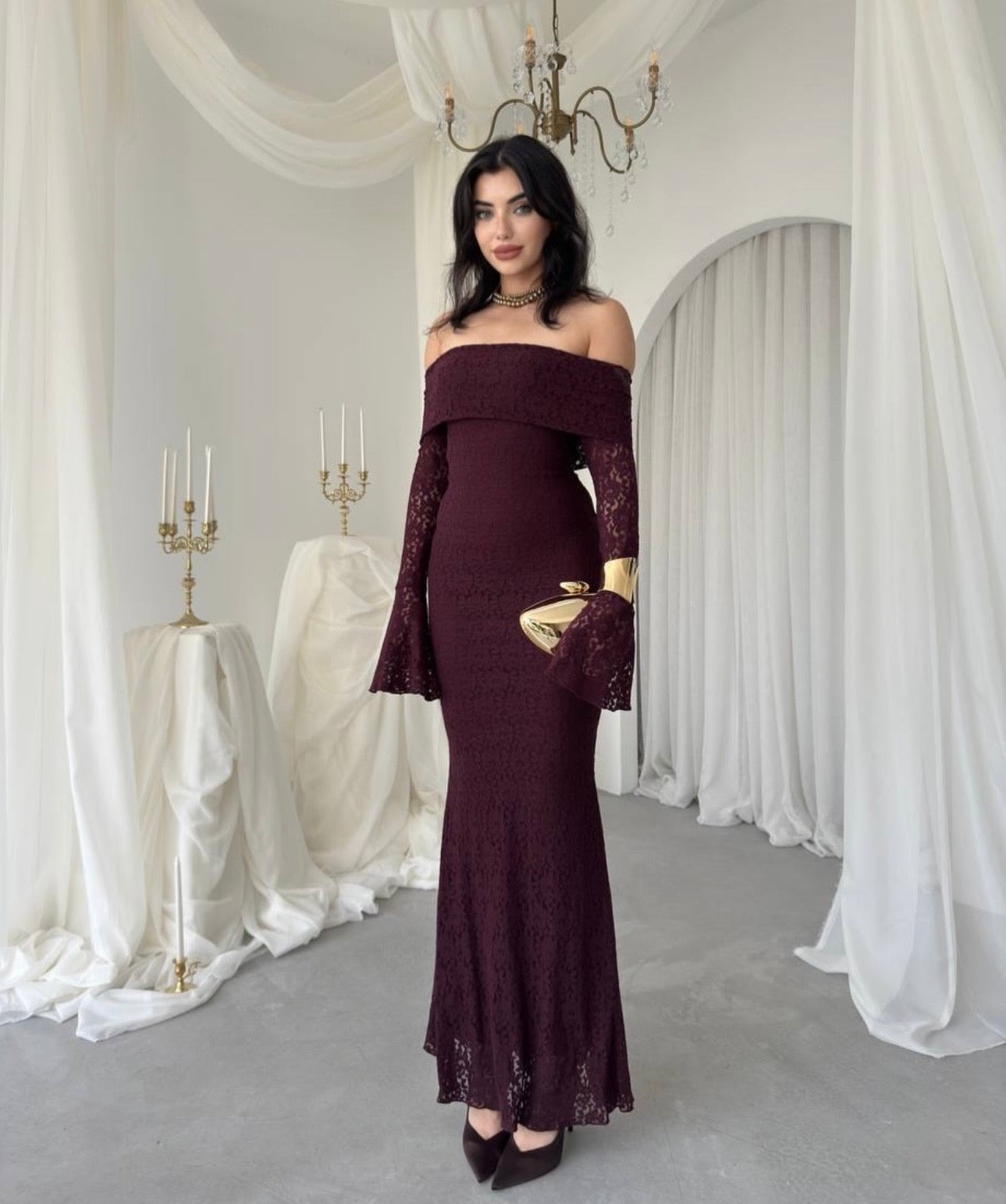 Alice Burgundy lace detail dress