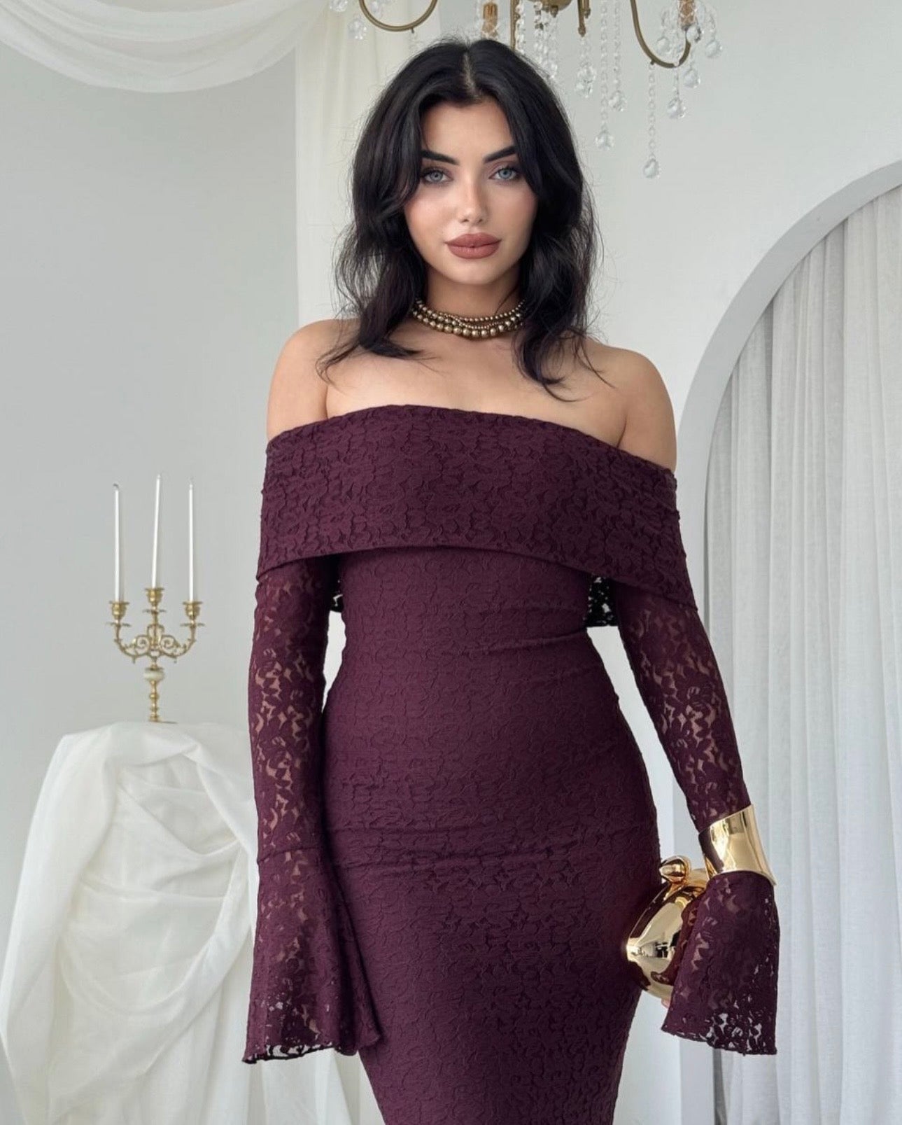 Alice Burgundy lace detail dress