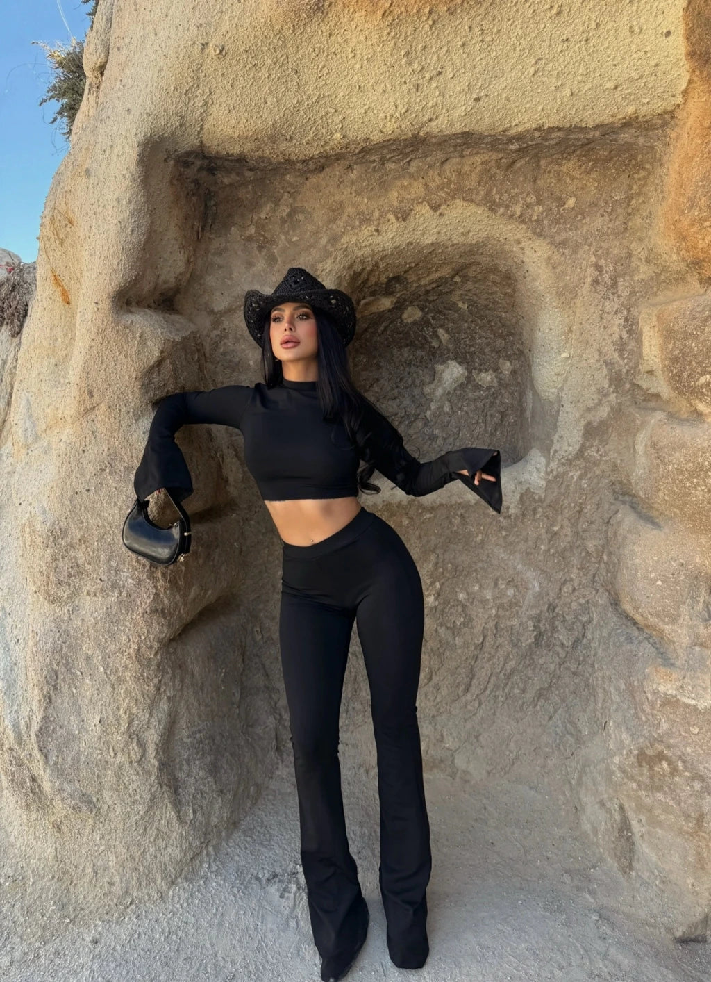 Black Spanish Leggings Crop Two Piece Set