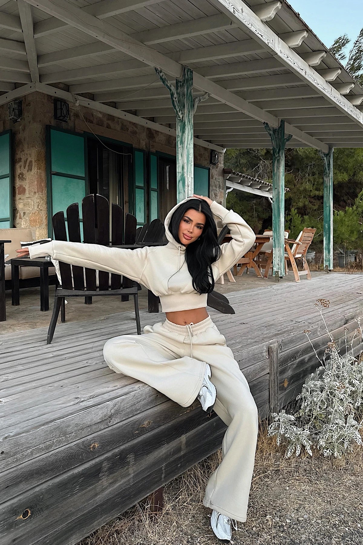 Cream Scarf Hooded Tracksuit