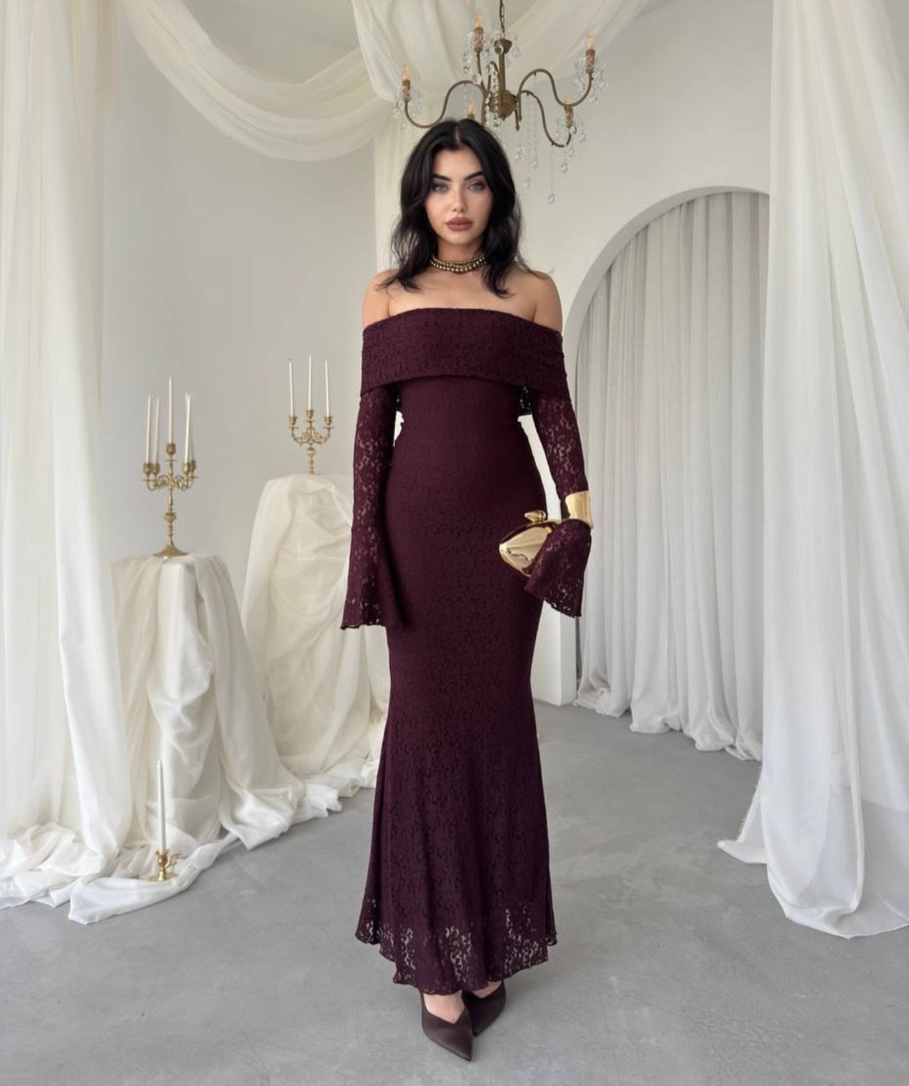 Alice Burgundy lace detail dress