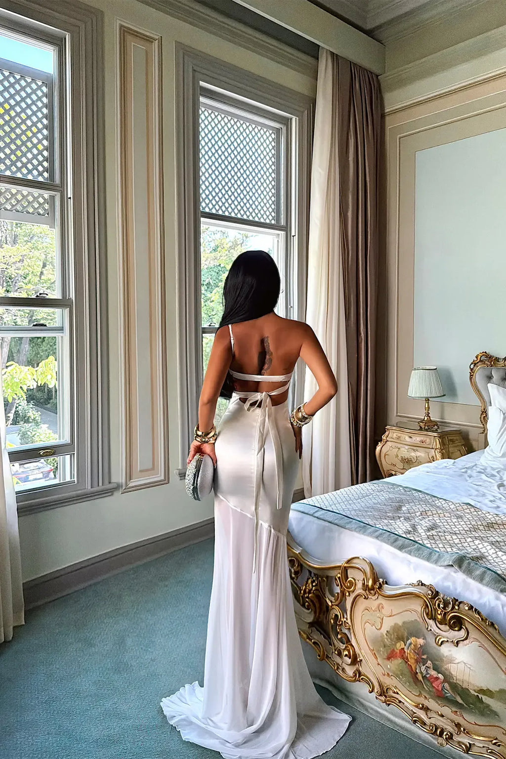 Off-White Satin Midi Dress
