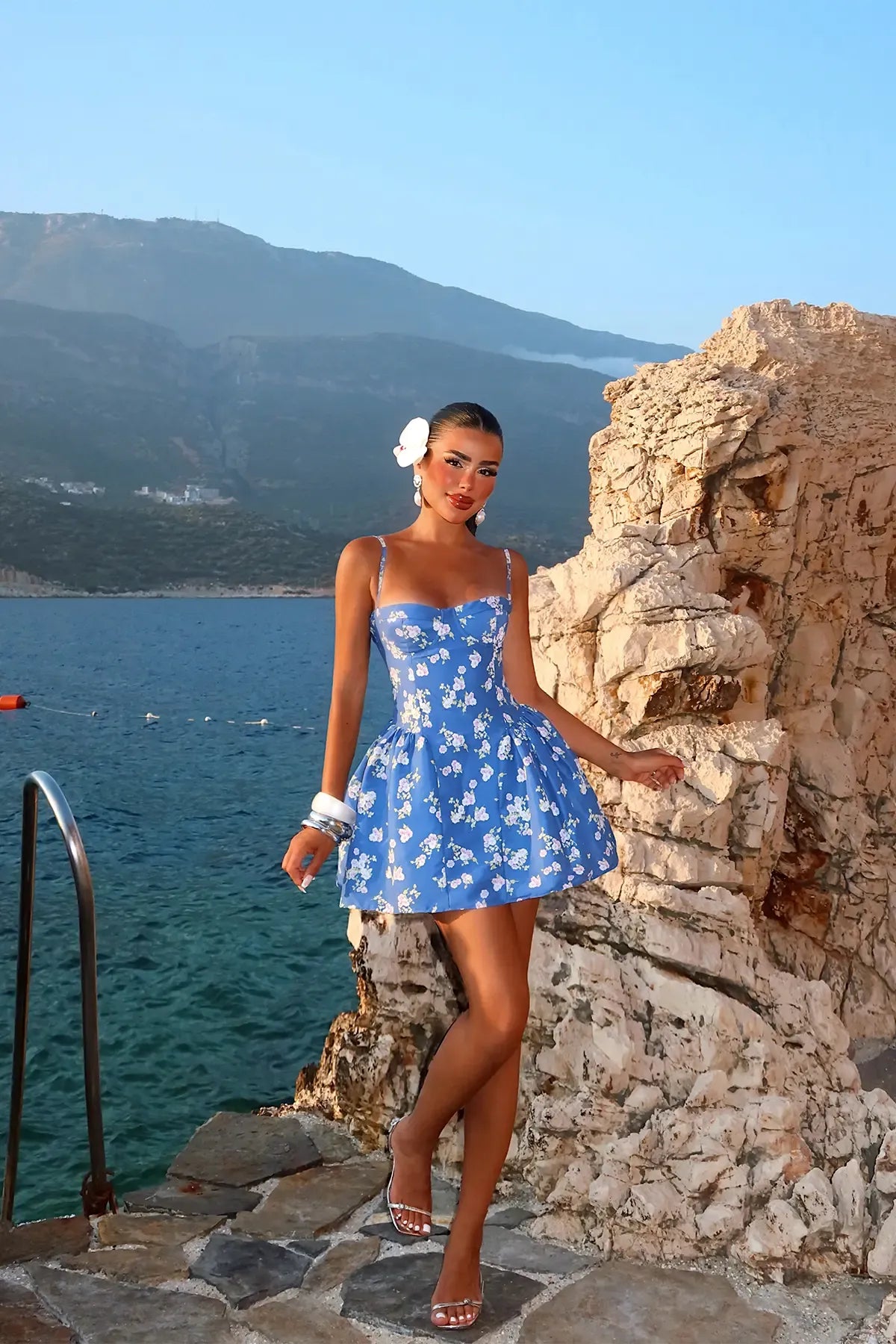 Blue Floral Strappy Dress