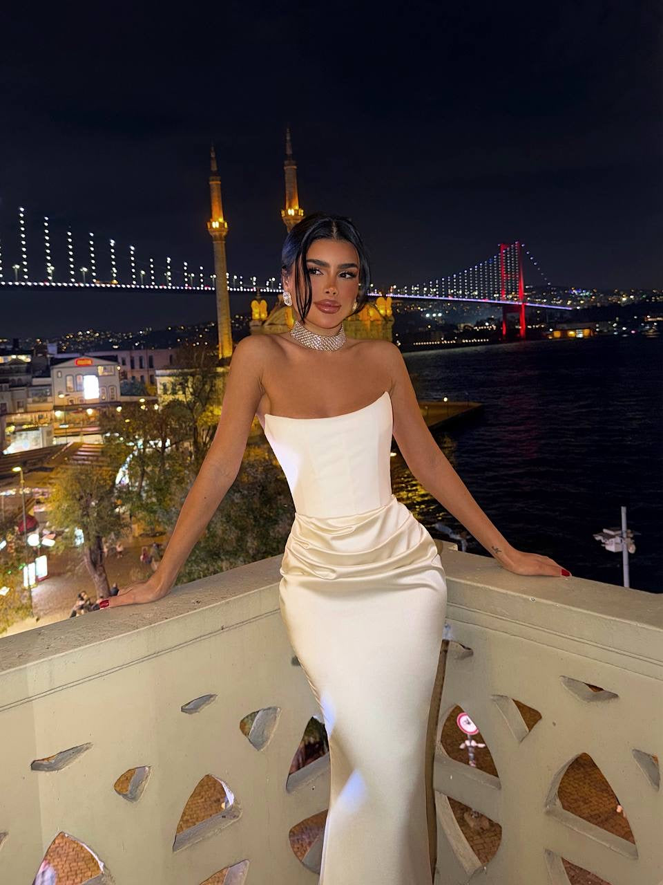 aWhite Velora Satin Dress