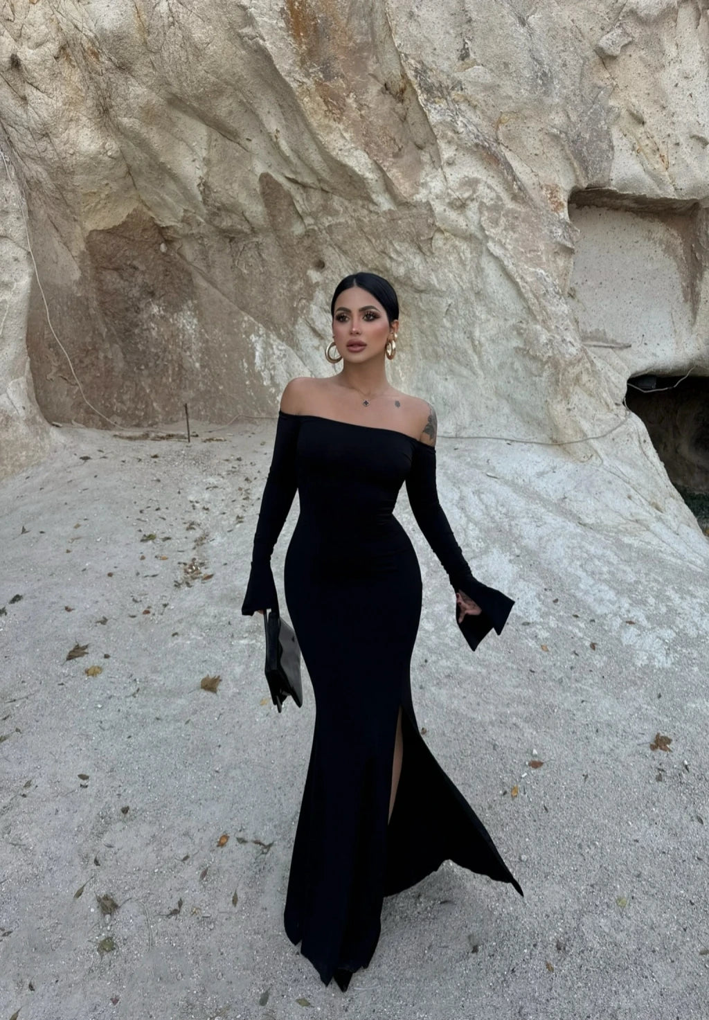 Black Single Slit Madonna Dress